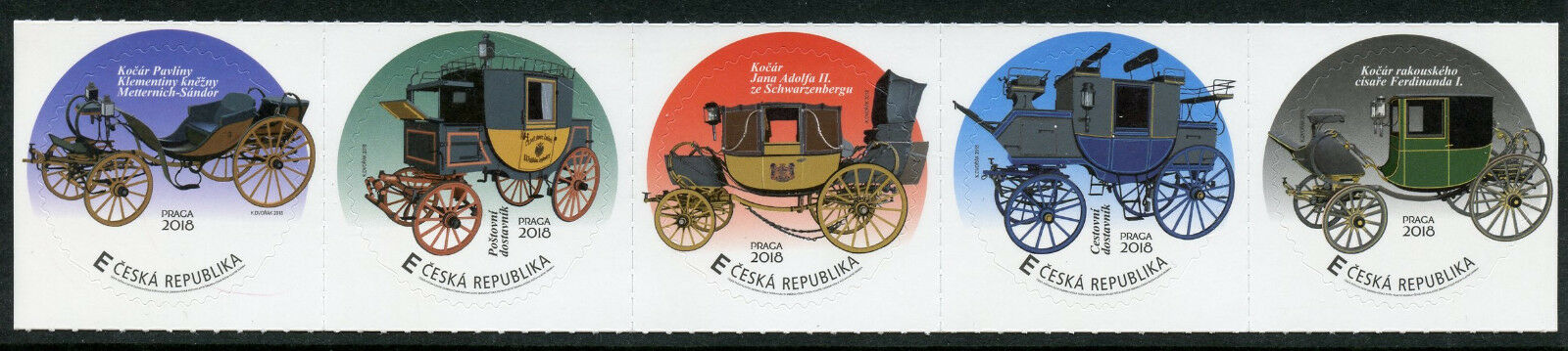 Czech Republic 2018 MNH Coaches Postal Museums 5v S/A Strip Transport Stamps