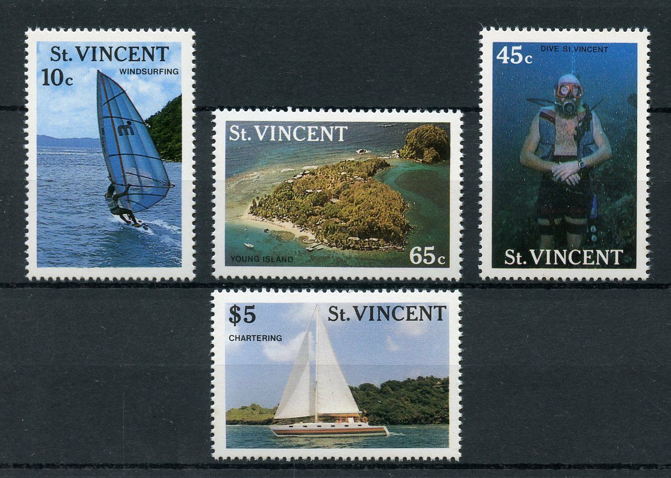 St Vincent & Grenadines 1988 MNH Tourism Surfing Boats Diving 4v Set Stamps