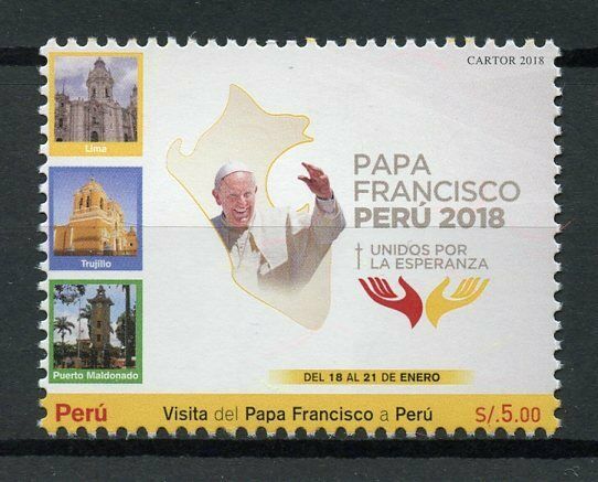 Peru Pope Francis Stamps 2018 MNH Papal Visit Popes Religion Architecture 1v Set
