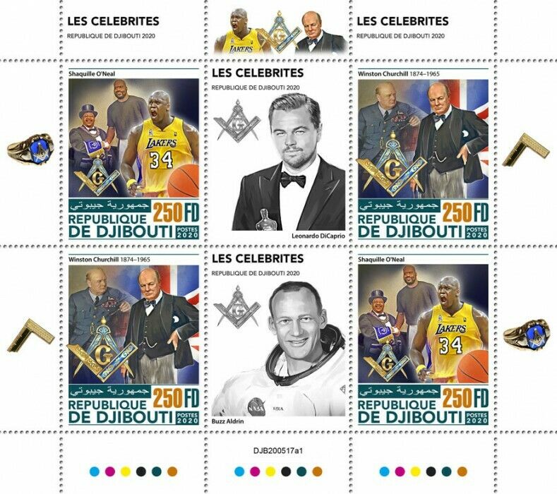 Djibouti 2020 MNH Freemasons Stamps Churchill Shaquille O'Neal Aldrin 4v M/S I