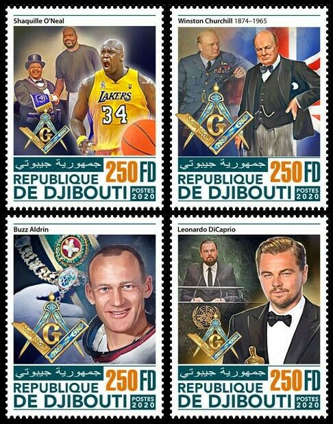 Djibouti 2020 MNH Freemasons Stamps Churchill Buzz Aldrin DiCaprio 4v Set