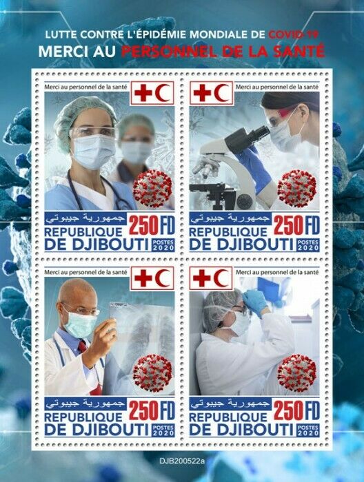 Djibouti 2020 MNH Medical Stamps Corona Pandemic Frontline Workers Covid Covid-19 4v M/S