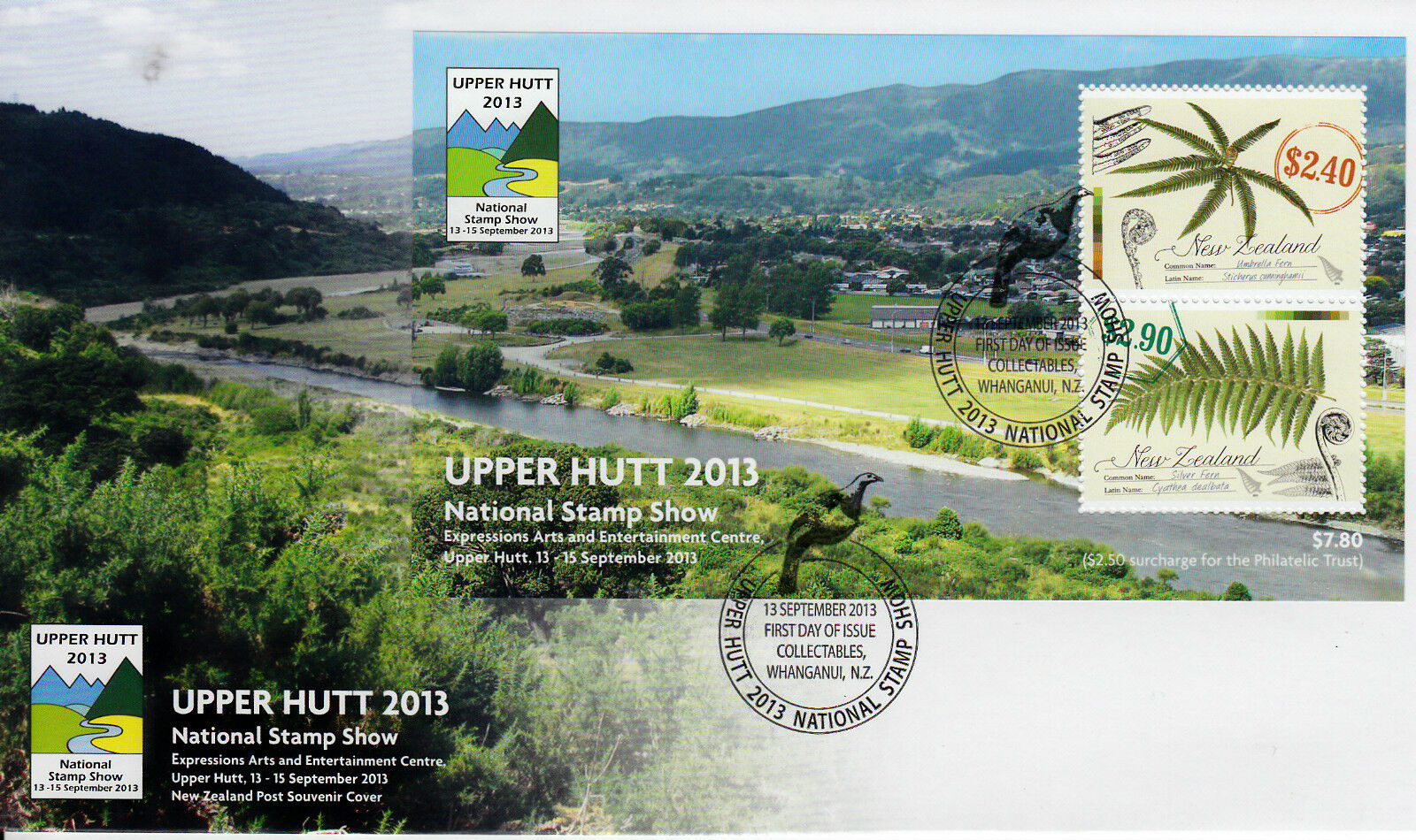 New Zealand NZ 2013 FDC Upper Hutt National Stamp Show 2v M/S Cover Ferns Plants