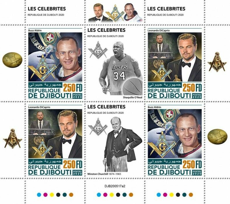 Djibouti 2020 MNH Freemasons Stamps Buzz Aldrin Leonardo DiCaprio 4v M/S II