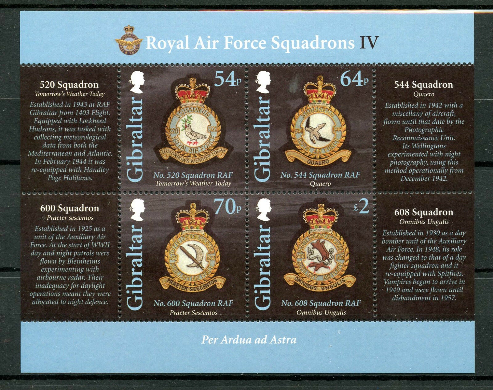 Gibraltar 2015 MNH Royal Air Force RAF Squadrions IV 4v M/S Aviation Stamps