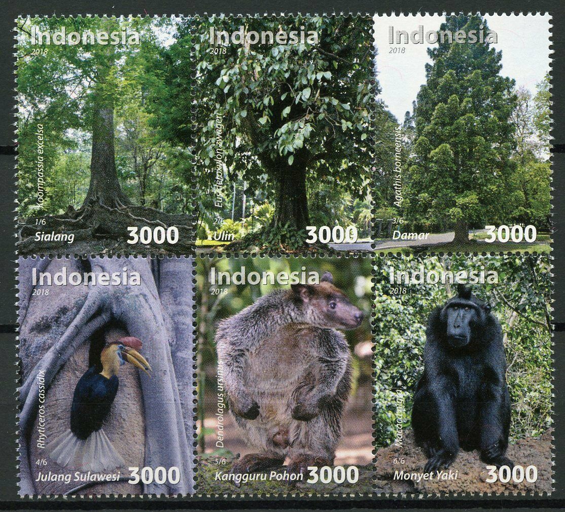 Indonesia 2018 MNH Fauna & Flora 6v Block Trees Monkeys Birds Animals Stamps
