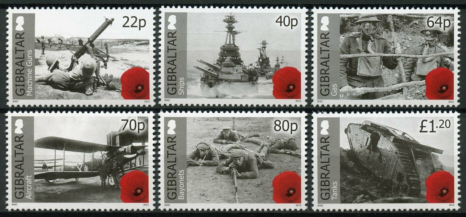 Gibraltar Military Stamps 2015 MNH WWI WW1 World War I Pt II Ships Tanks 6v Set