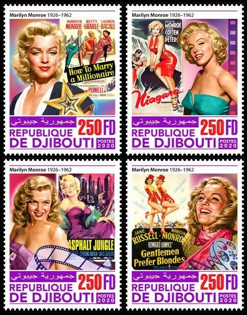 Djibouti Marilyn Monroe Stamps 2020 MNH Famous People Celebrities 4v Set