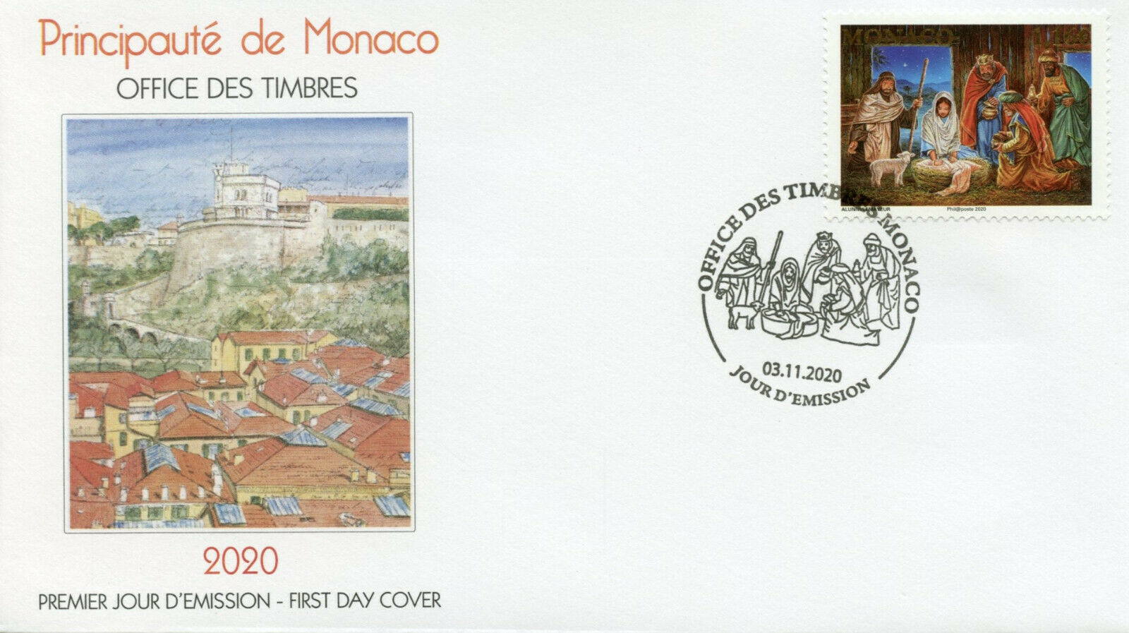 Monaco Christmas Stamps 2020 FDC Nativity Mary Baby Jesus Magi 1v Set