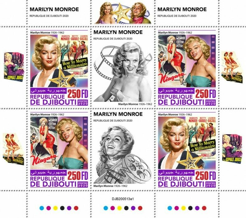 Djibouti Marilyn Monroe Stamps 2020 MNH Famous People Celebrities 4v M/S I