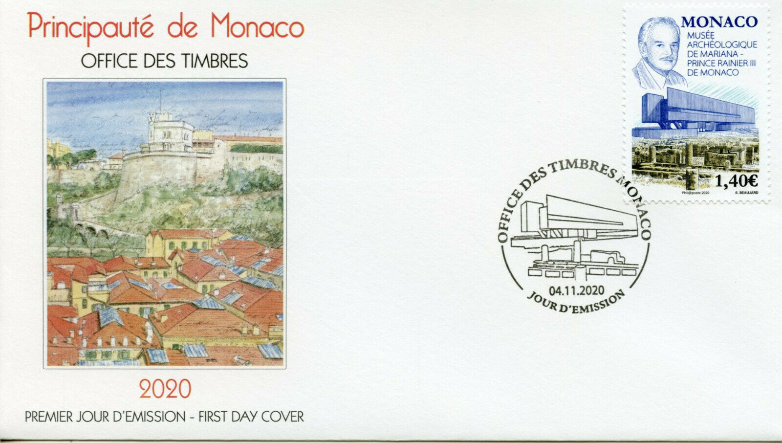 Monaco Stamps 2020 FDC Mariana Museum of Archaeology Prince Rainer III 1v Set