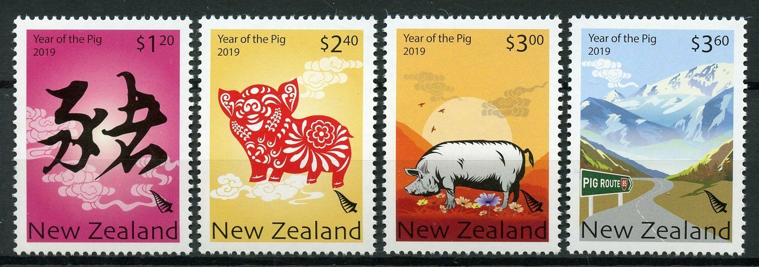 New Zealand NZ 2019 MNH Year of Pig 4v Set Chinese Lunar New Year Stamps