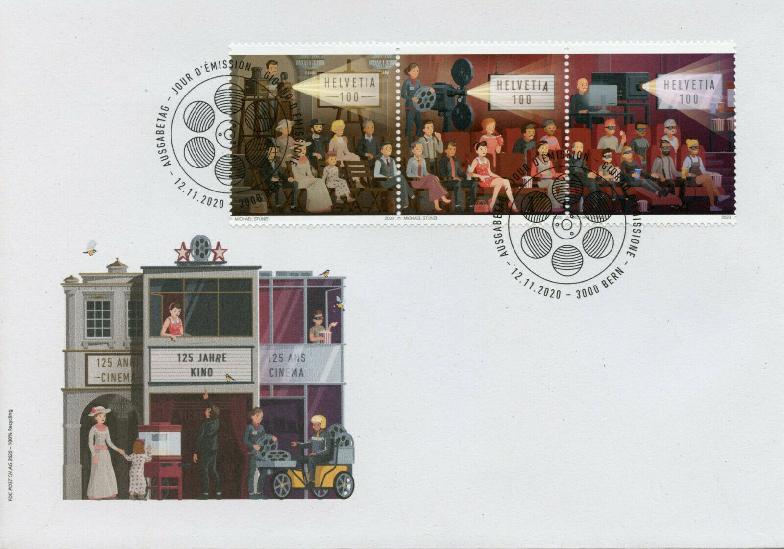 Switzerland Cinema Stamps 2020 FDC 125 Years Movies Film Cultures 3v Strip