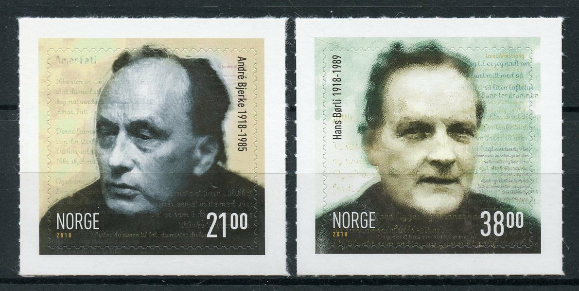 Norway 2018 MNH Andre Bjerke Hans Borli 2v S/A Set Famous People Stamps