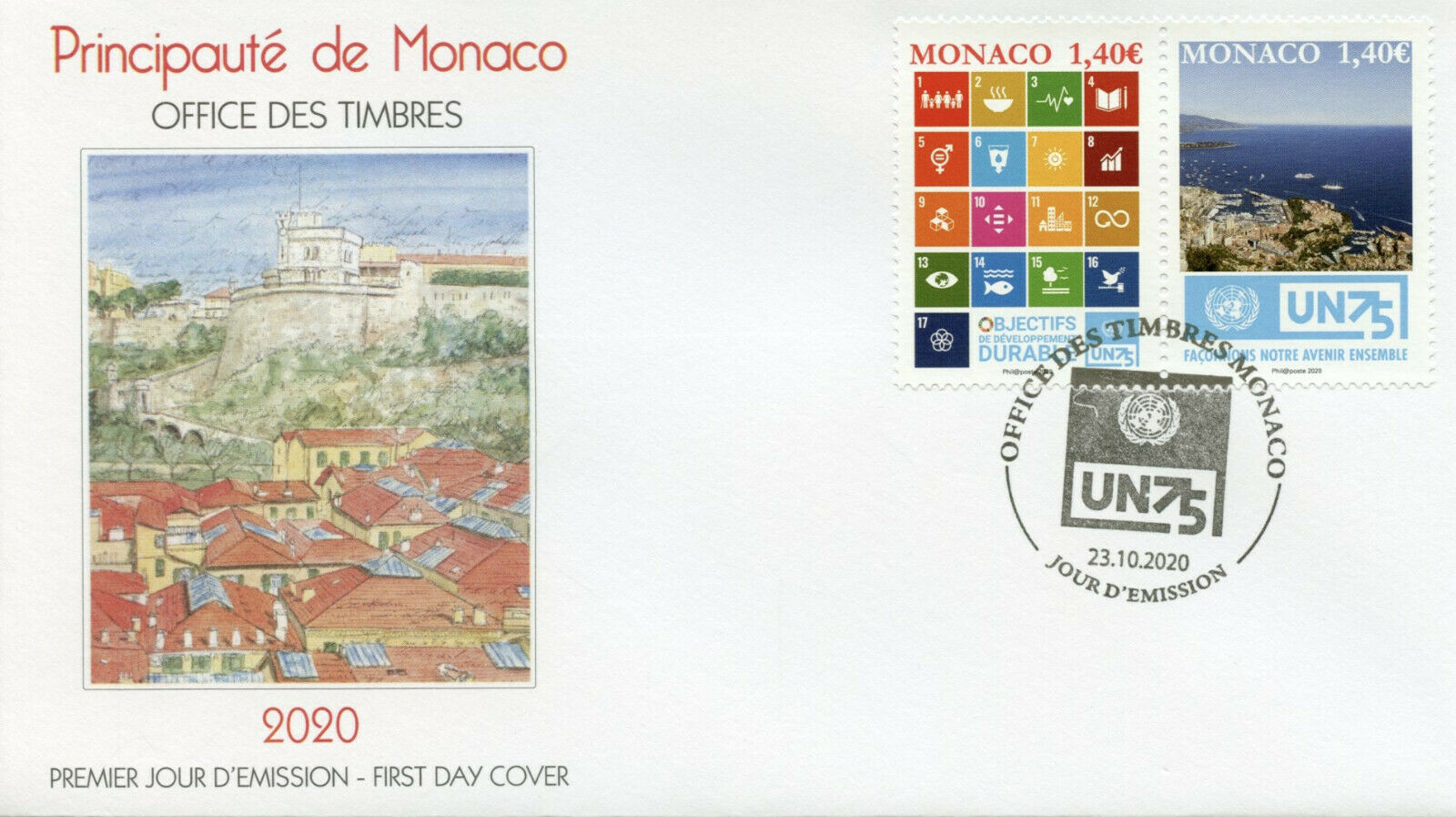 Monaco UN Stamps 2020 FDC United Nations 75 Development Landscapes 2v Set