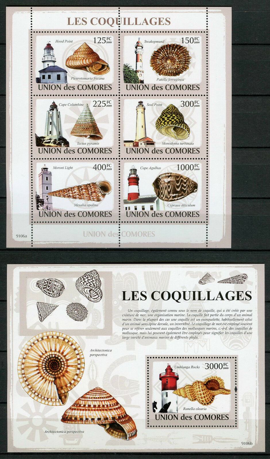 Comoros Comores 2009 MNH Seashells & Lighthouses 6v M/S 1v S/S Shells Stamps