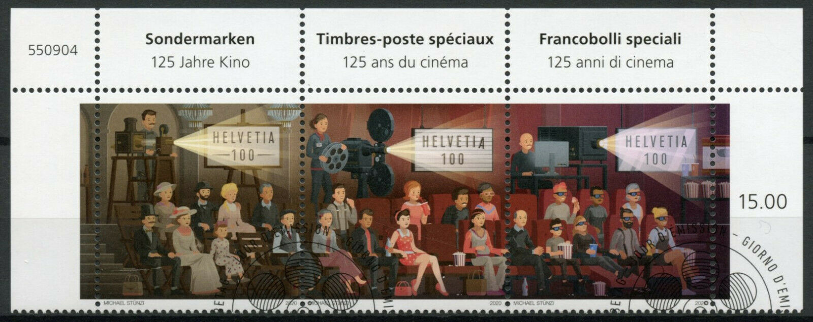 Switzerland Cinema Stamps 2020 CTO 125 Years Movies Film Cultures 3v Strip