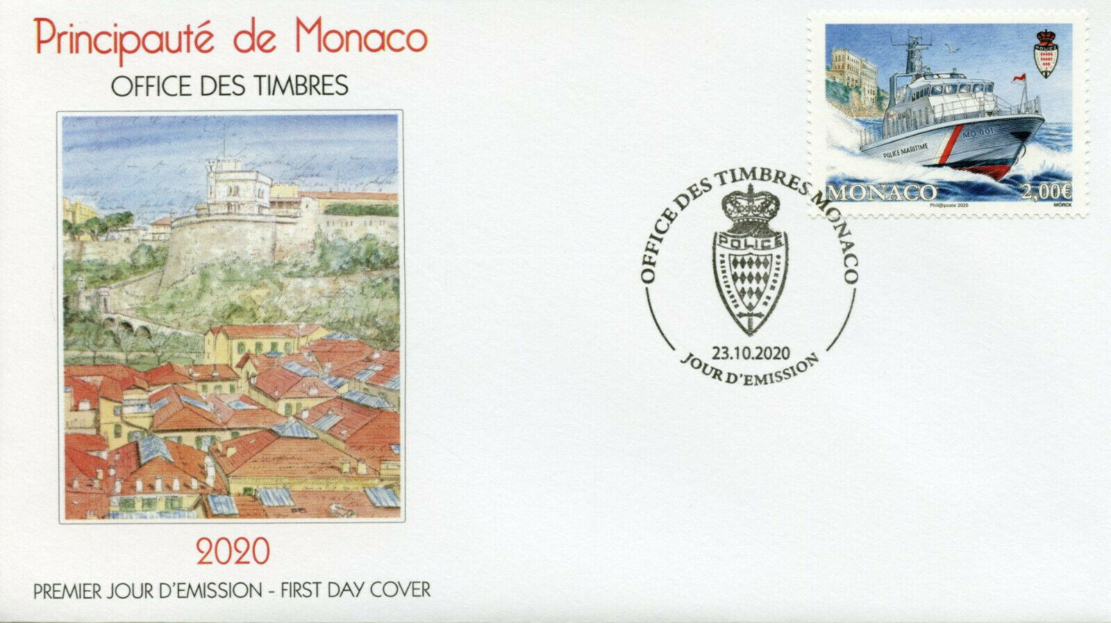 Monaco Boats Stamps 2020 FDC Marine & Airport Police Division 1v Set