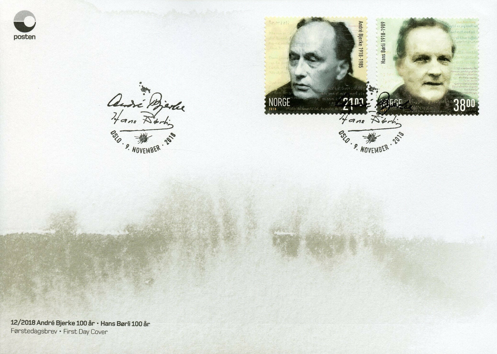 Norway 2018 FDC Andre Bjerke Hans Borli 2v S/A Set Cover Famous People Stamps