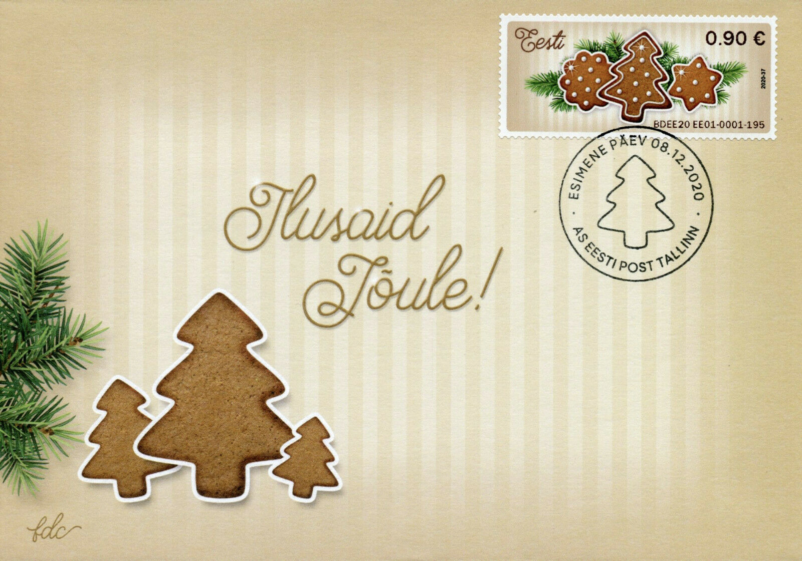 Estonia Christmas Stamps 2020 FDC Gingerbread Decorations 1v S/A ATM Label