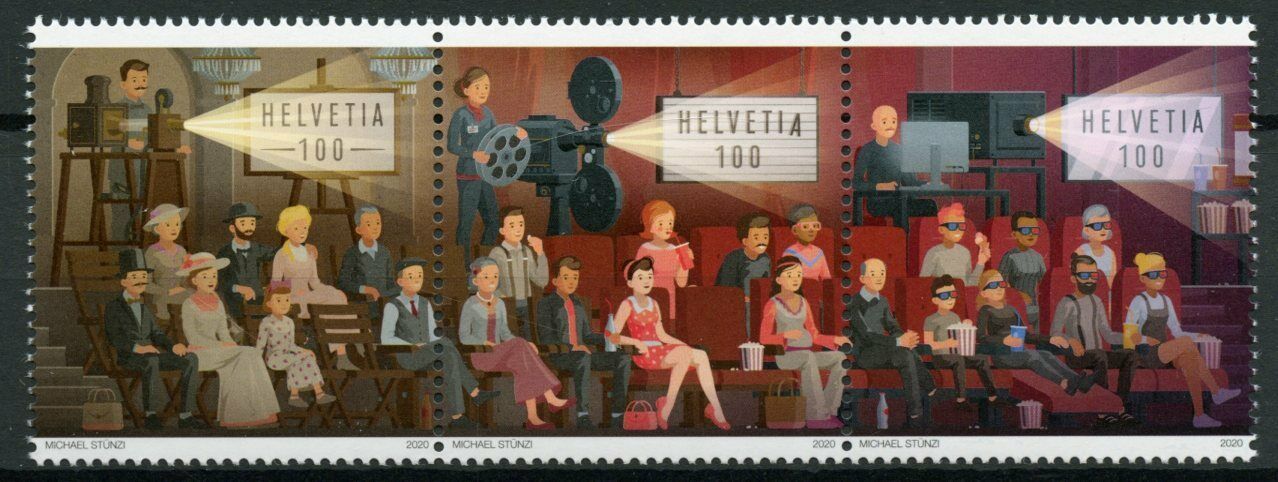 Switzerland Cinema Stamps 2020 MNH 125 Years Movies Film Cultures 3v Strip