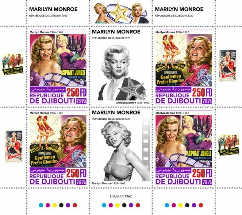 Djibouti Marilyn Monroe Stamps 2020 MNH Famous People Celebrities 4v M/S II