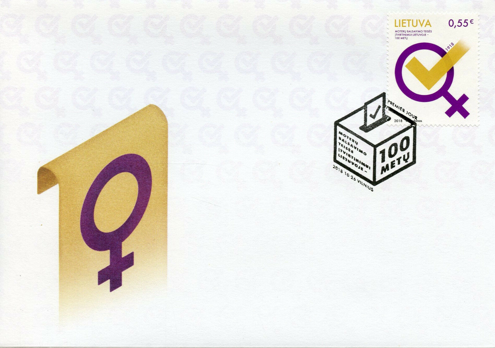 Lithuania 2018 FDC Women's Suffrage 100 Years 1v Set Cover Voting Stamps