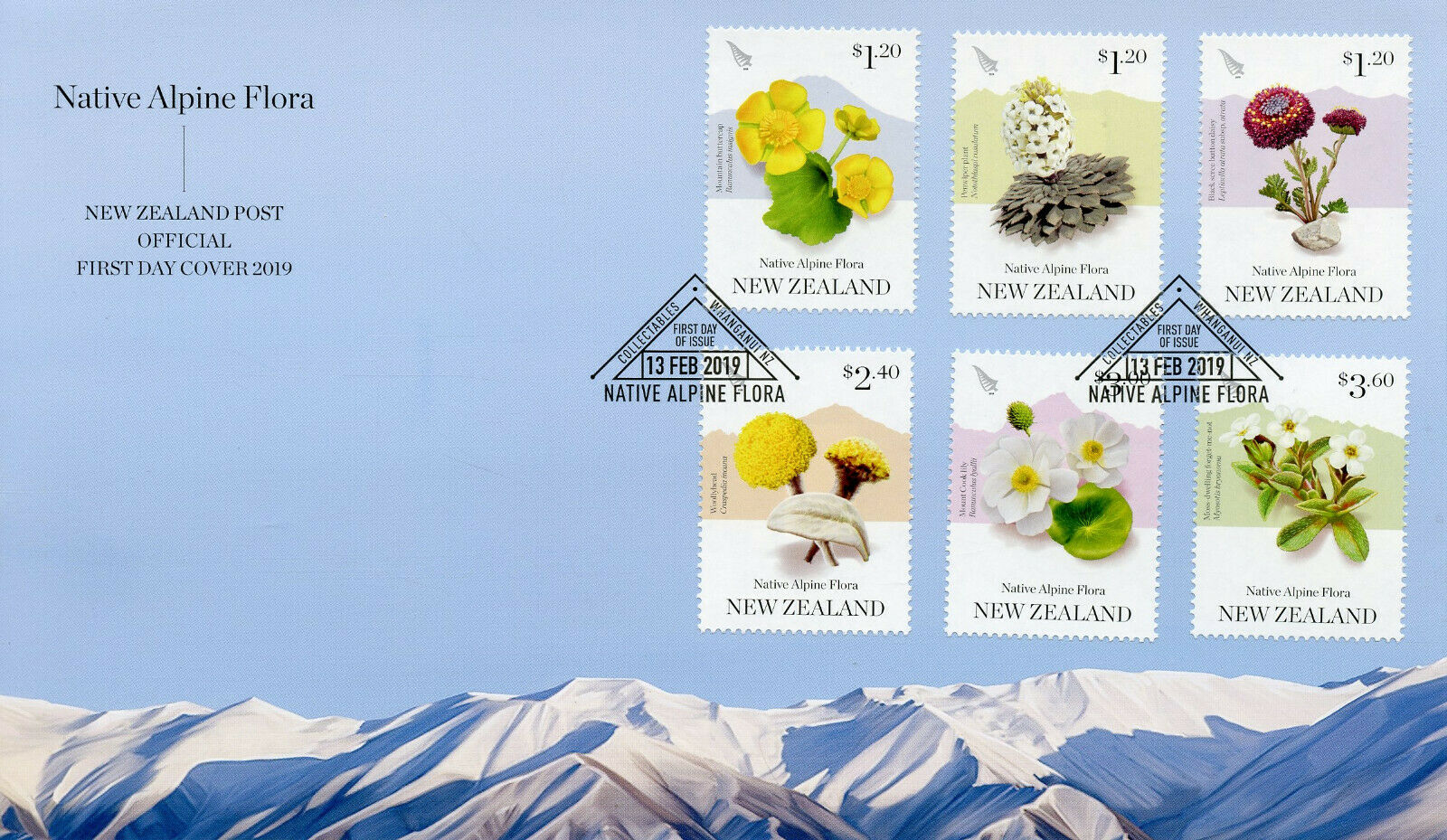 New Zealand NZ 2019 FDC MNH Native Alpine Flora 6v Set M/S Pres Pack Stamps