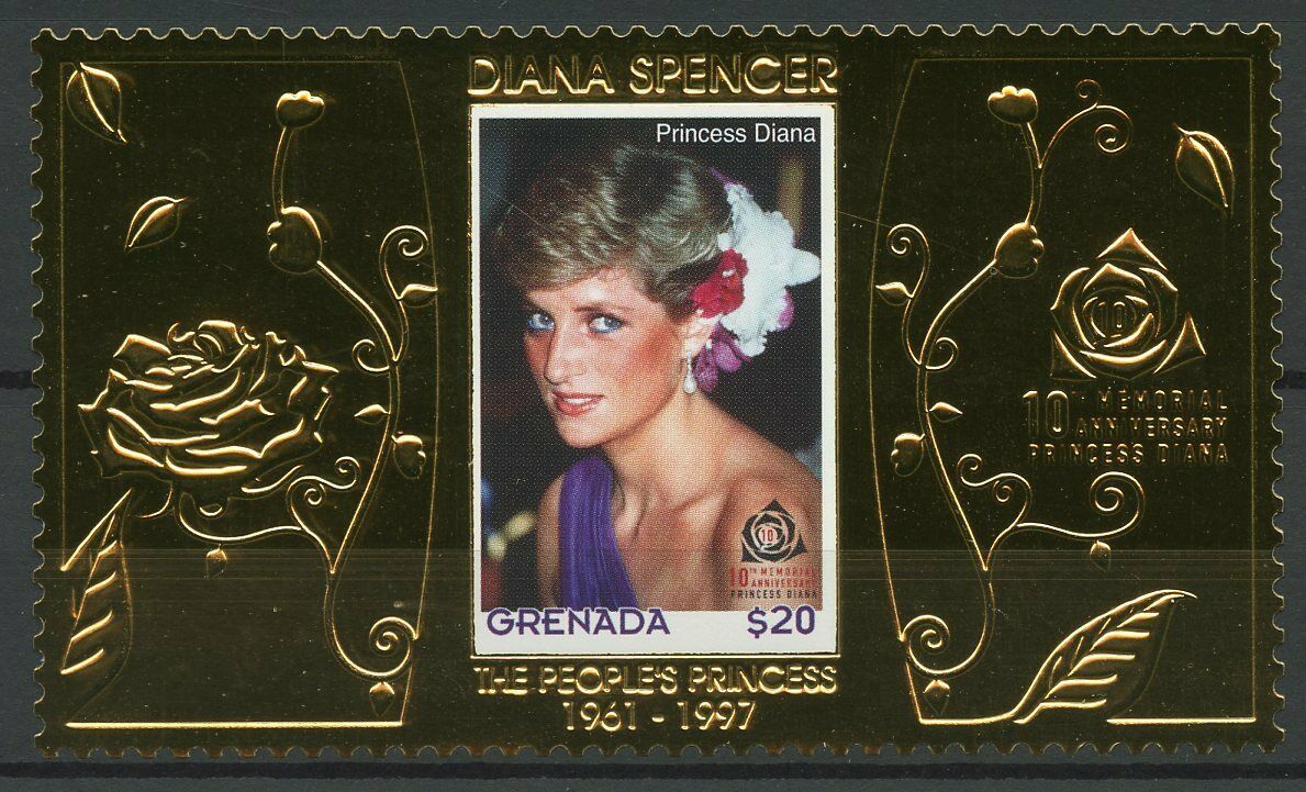 Grenada Royalty Stamps 2007 MNH Princess Diana Spencer Famous People 1v Gold M/S