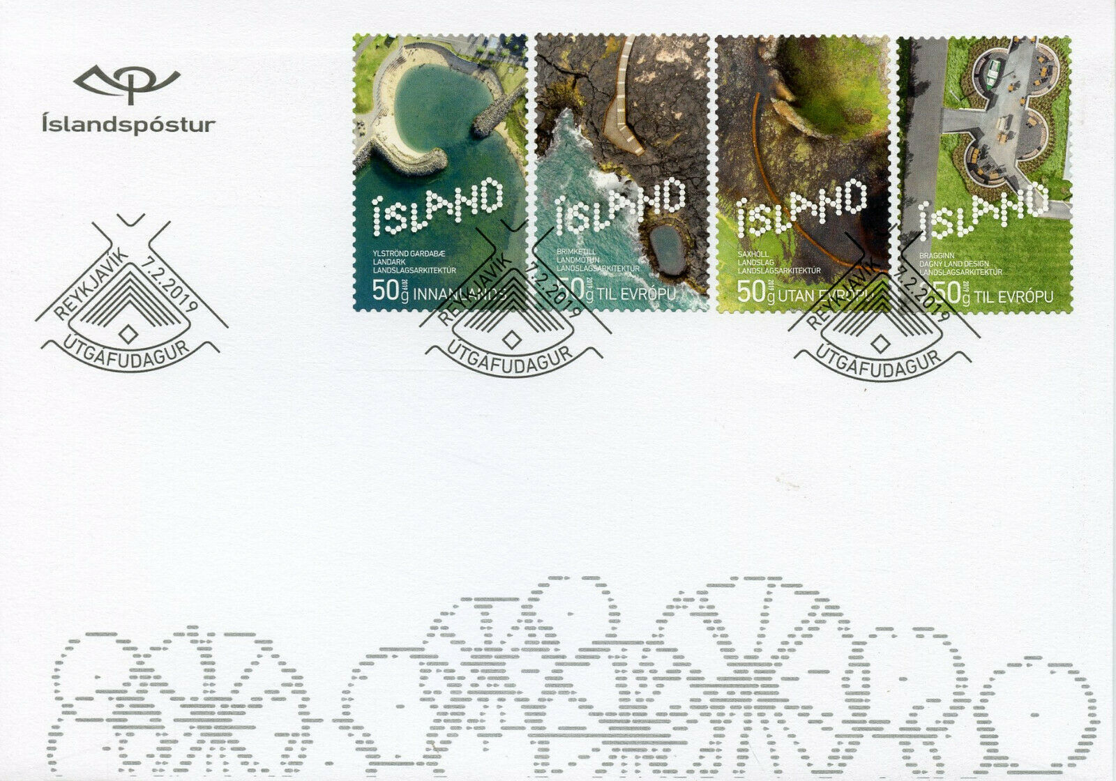 Iceland 2019 FDC Contemporary Design Landscape Architecture 4v S/A Cover Stamps