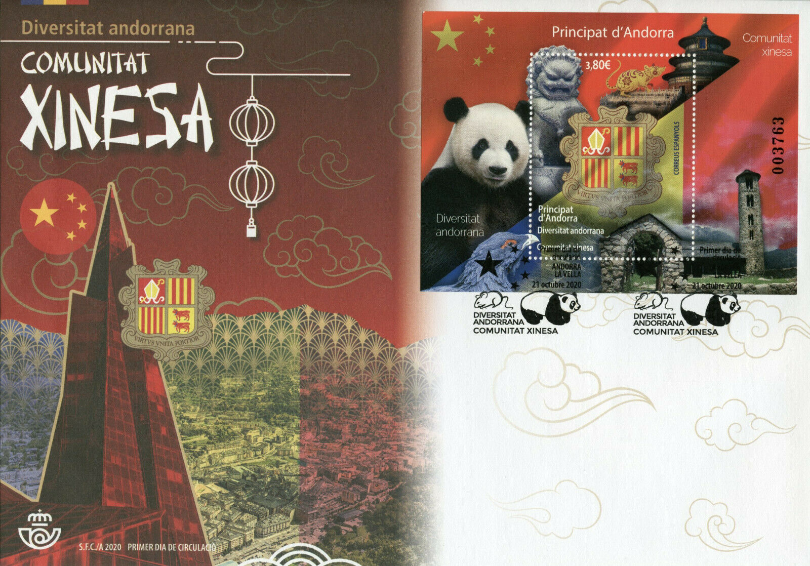 Spanish Andorra Cultures Stamps 2020 FDC Chinese Community Giant Pandas 1v M/S