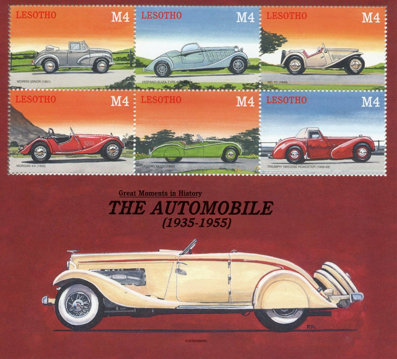 Lesotho 2001 MNH Cars Stamps Automobile Great Moments History 6v M/S III