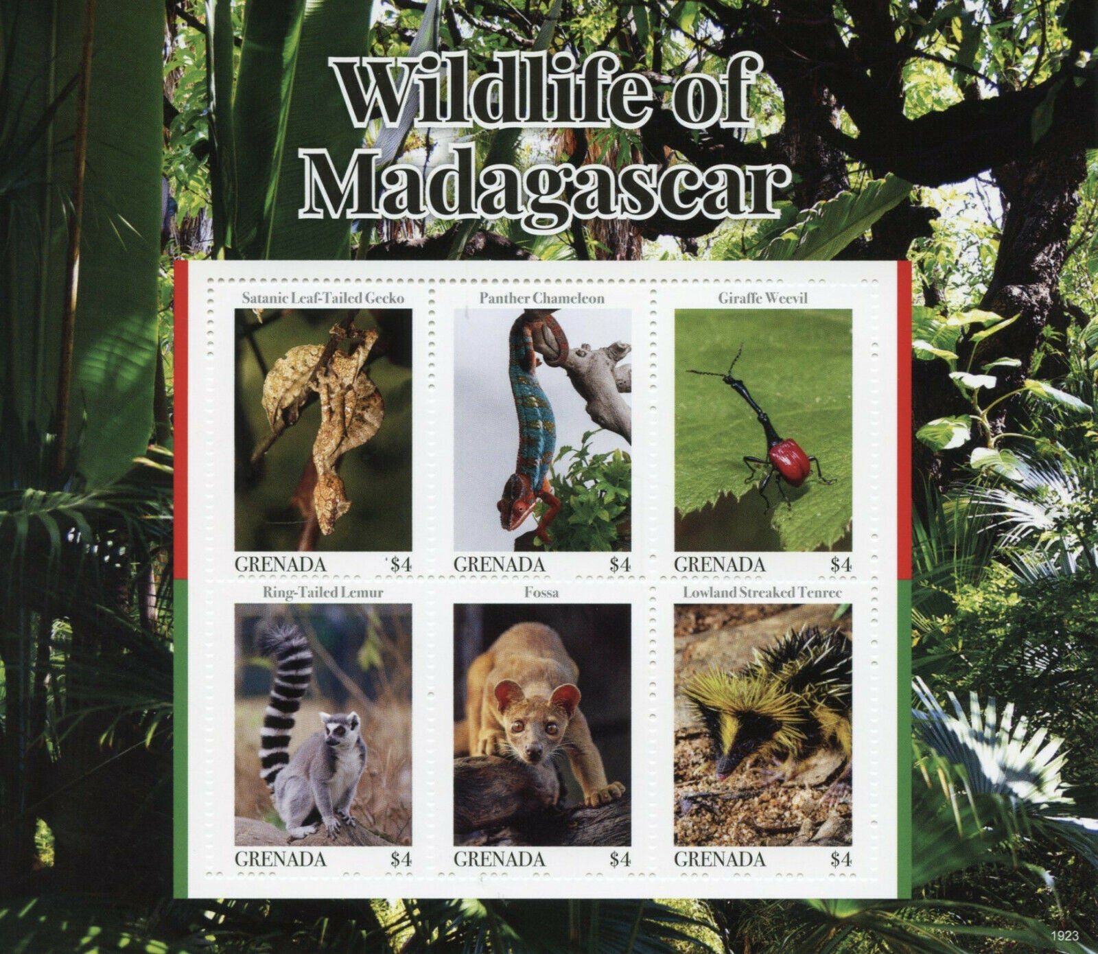 Grenada Wild Animals Stamps 2019 MNH Wildlife of Madagascar Lemurs Geckos 6v M/S
