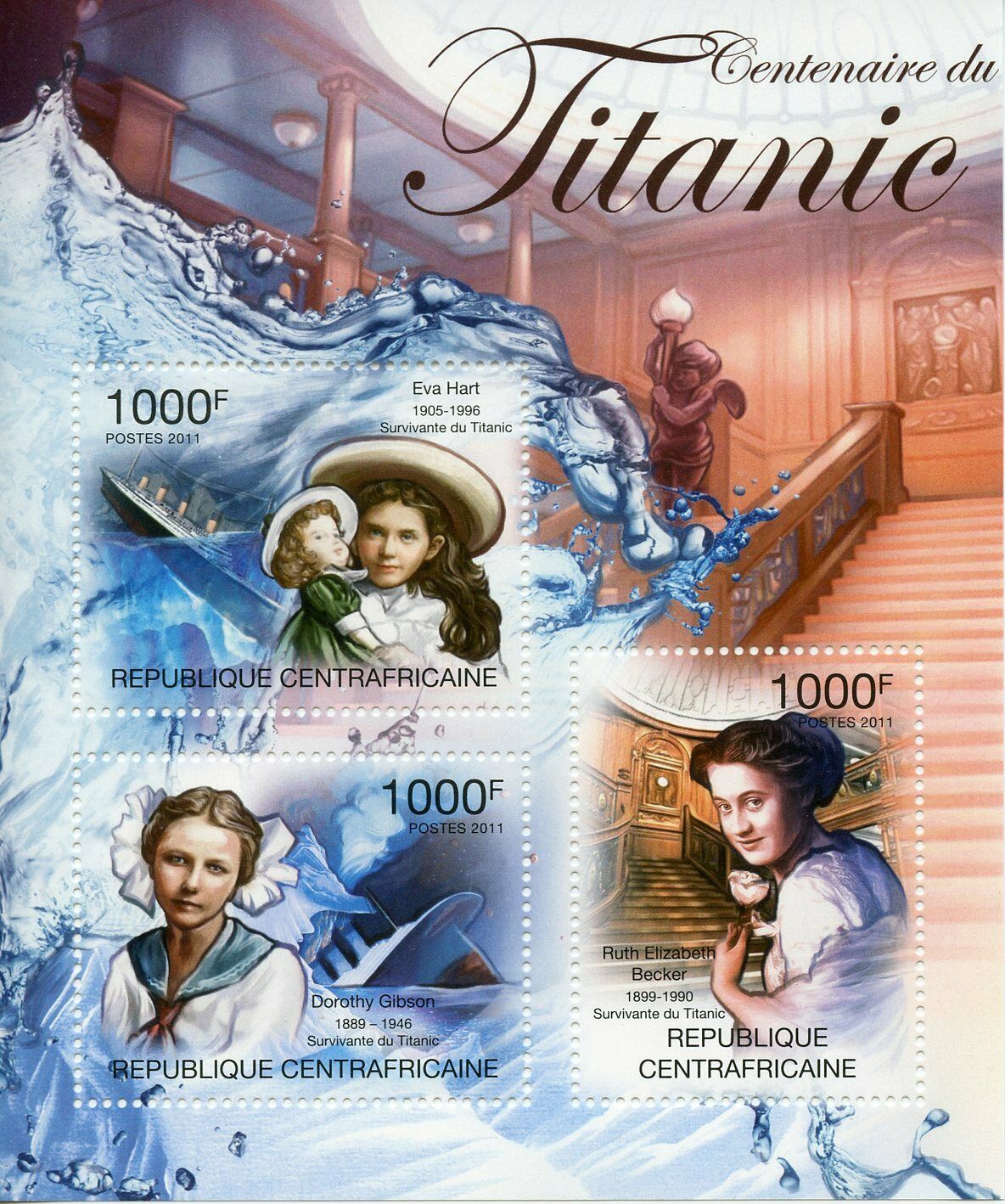Central African Republic Ships Stamps 2013 MNH Titanic Centenary Boats 3v M/S