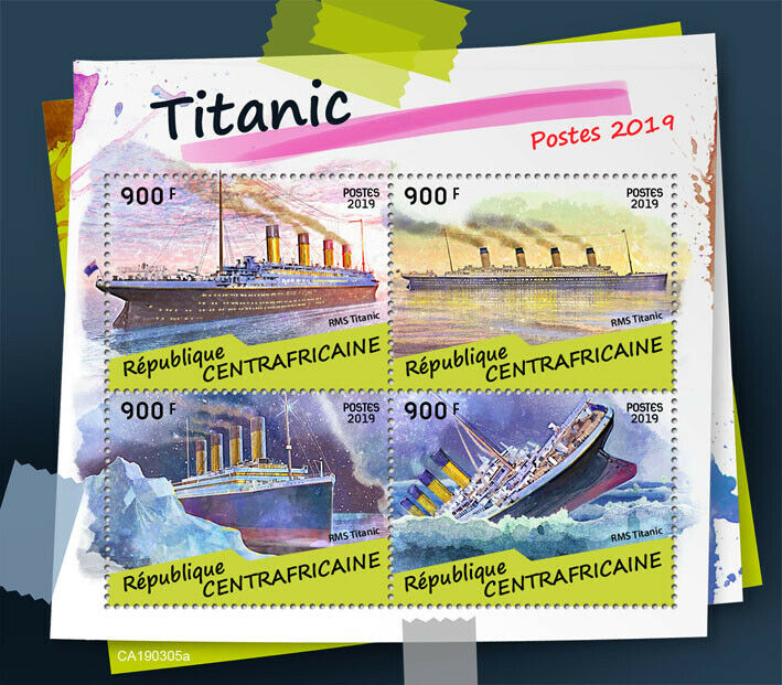 Central African Republic 2019 MNH Titanic 4v M/S Boats Ships Nautical Stamps