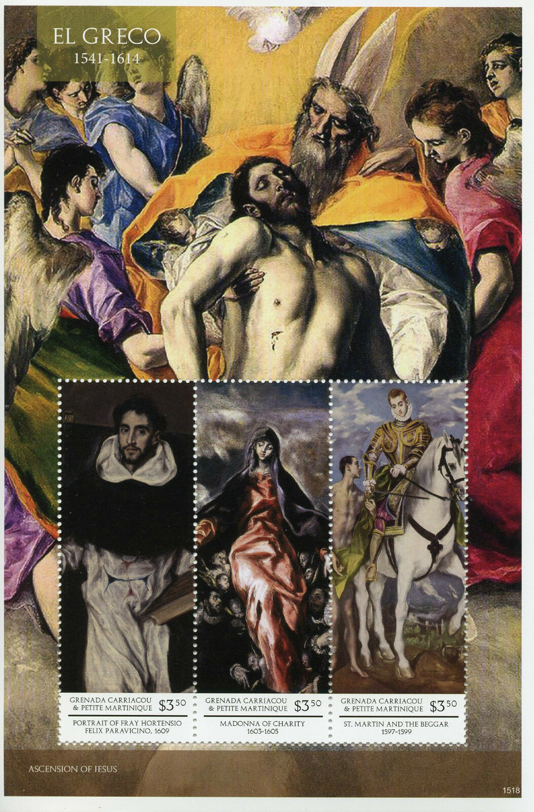 Grenadines of Grenada 2015 MNH Art Stamps El Greco Memorial Paintings 3v M/S