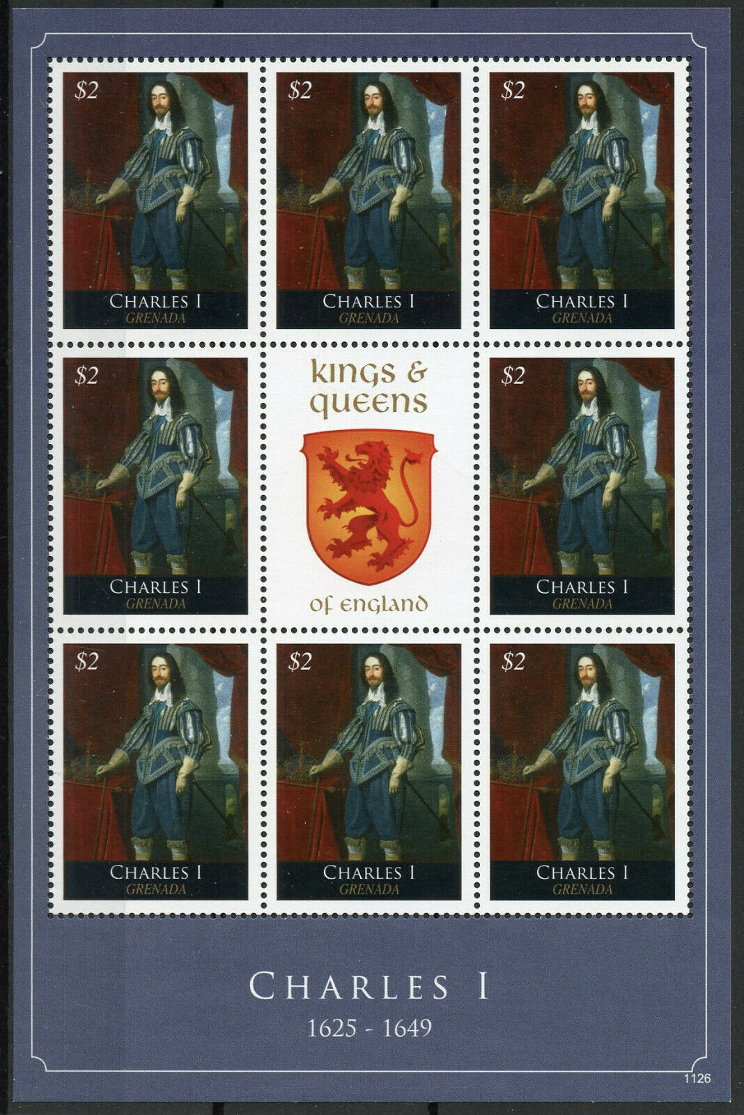 Grenada 2011 MNH Royalty Stamps Kings & Queens of England Charles I 8v M/S