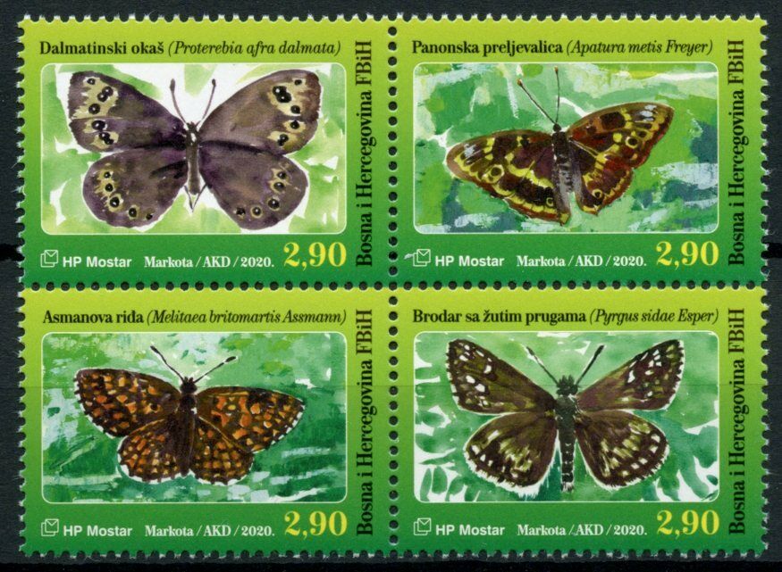 Bosnia & Herzegovina Butterflies Stamps 2020 MNH Fauna Butterfly 4v Block