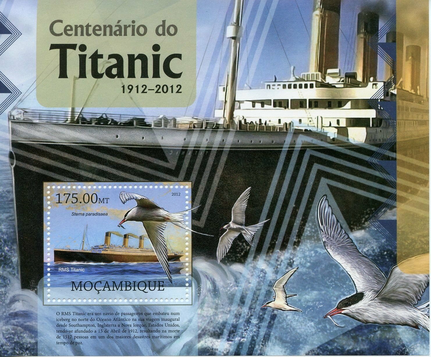 Mozambique 2012 MNH Titanic Centenary Terns 1v S/S Ships Boats Birds Stamps