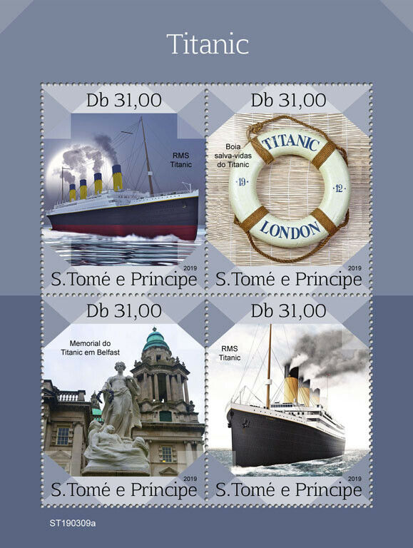 Sao Tome & Principe Ships Stamps 2019 MNH Titanic Boats Nautical 4v M/S