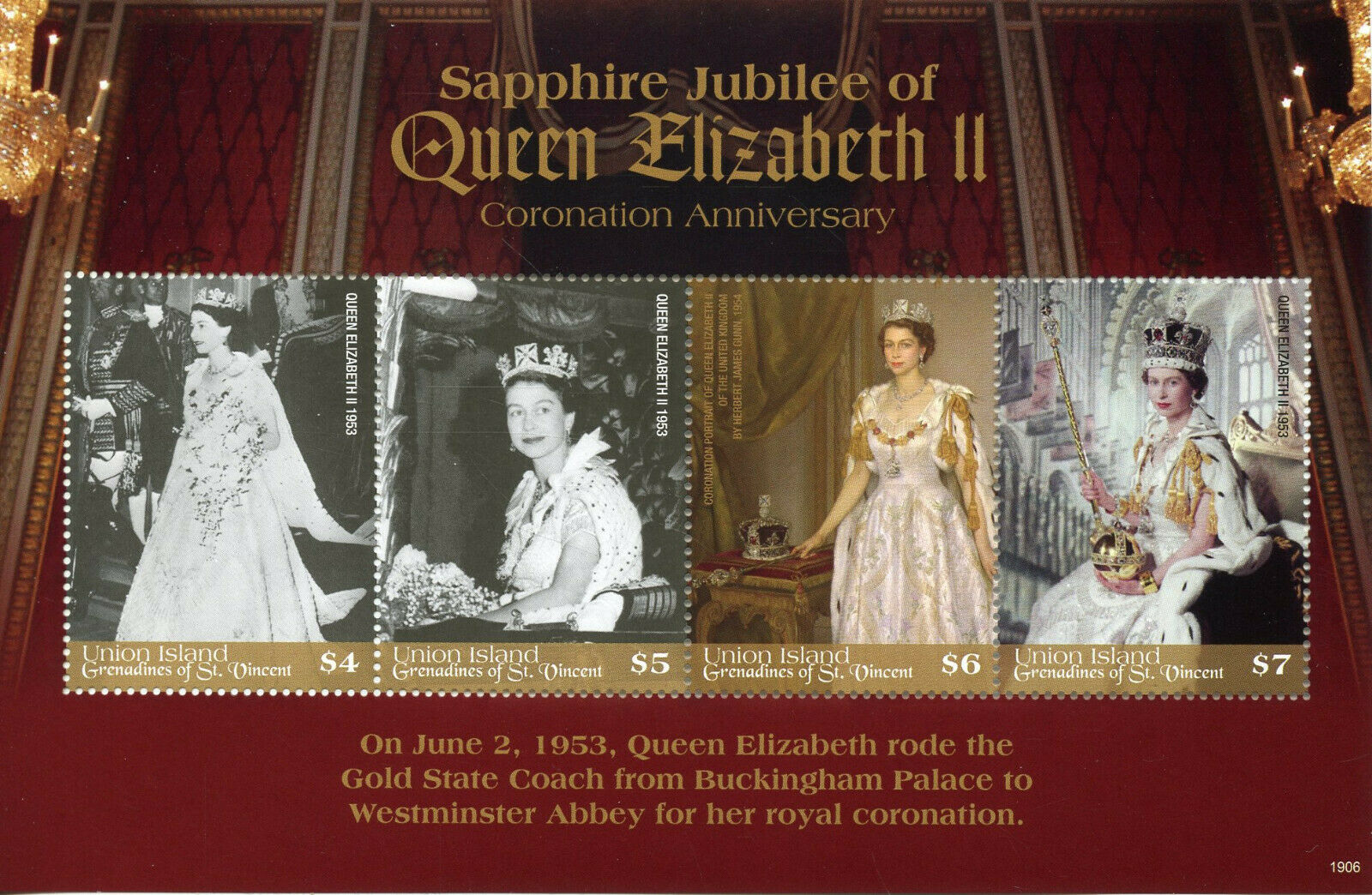 Union Island Gren St Vincent 2019 MNH Royalty Stamps Queen Elizabeth II Coronation 4v MS