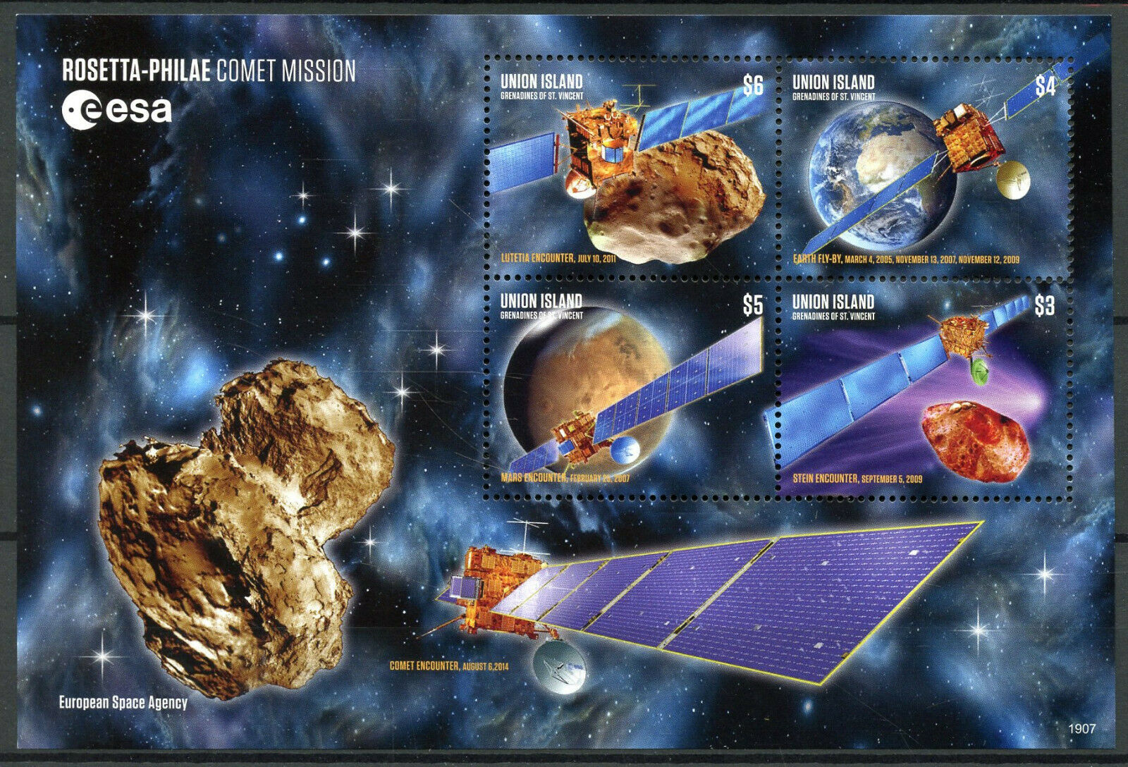 Union Island Gren St Vincent 2019 MNH Rosetta Philae Comet 4v M/S Space Stamps