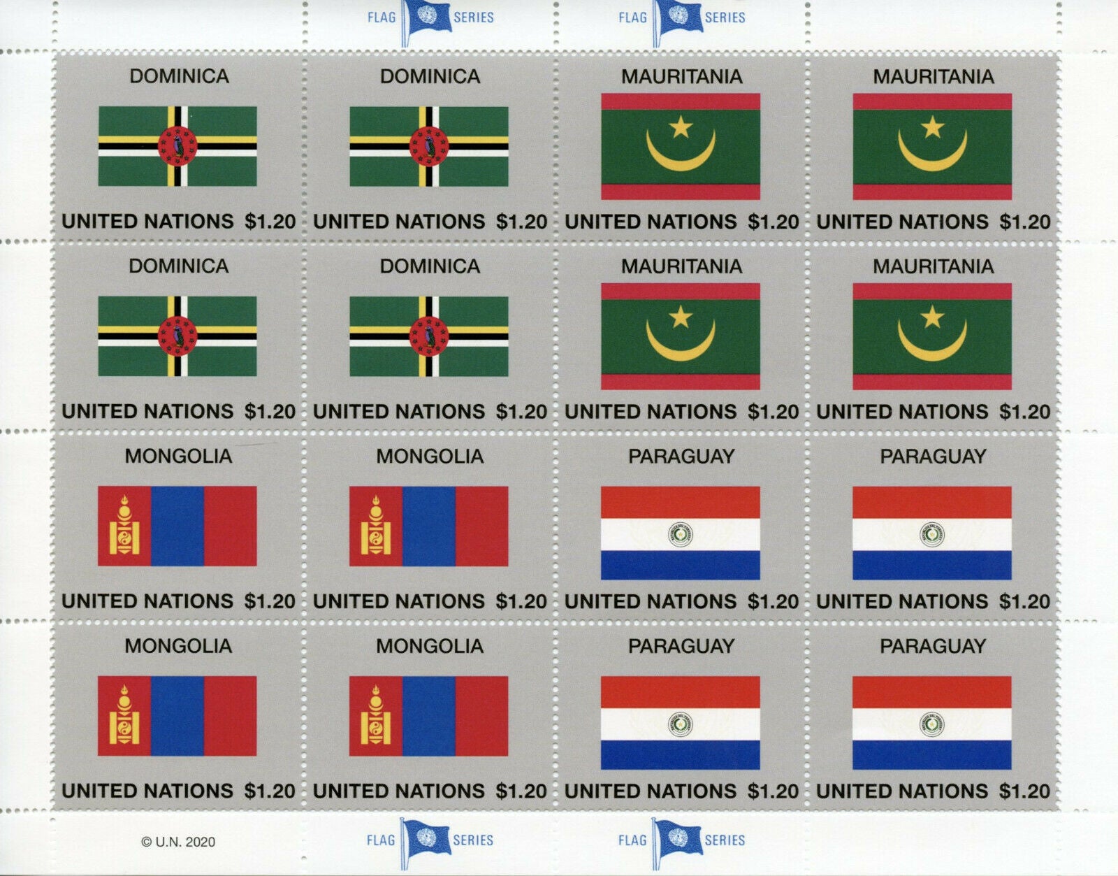 United Nations UN Flags Stamps 2020 MNH Flag Series 57 Mongolia Paraguay 16v M/S