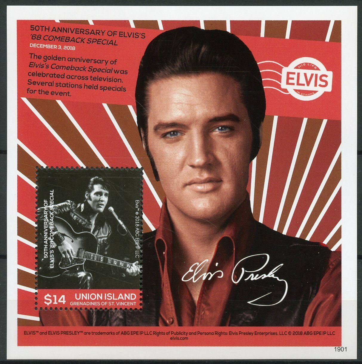Union Island Gren St Vincent 2019 MNH Elvis Presley Life in Stamps 1v S/S I