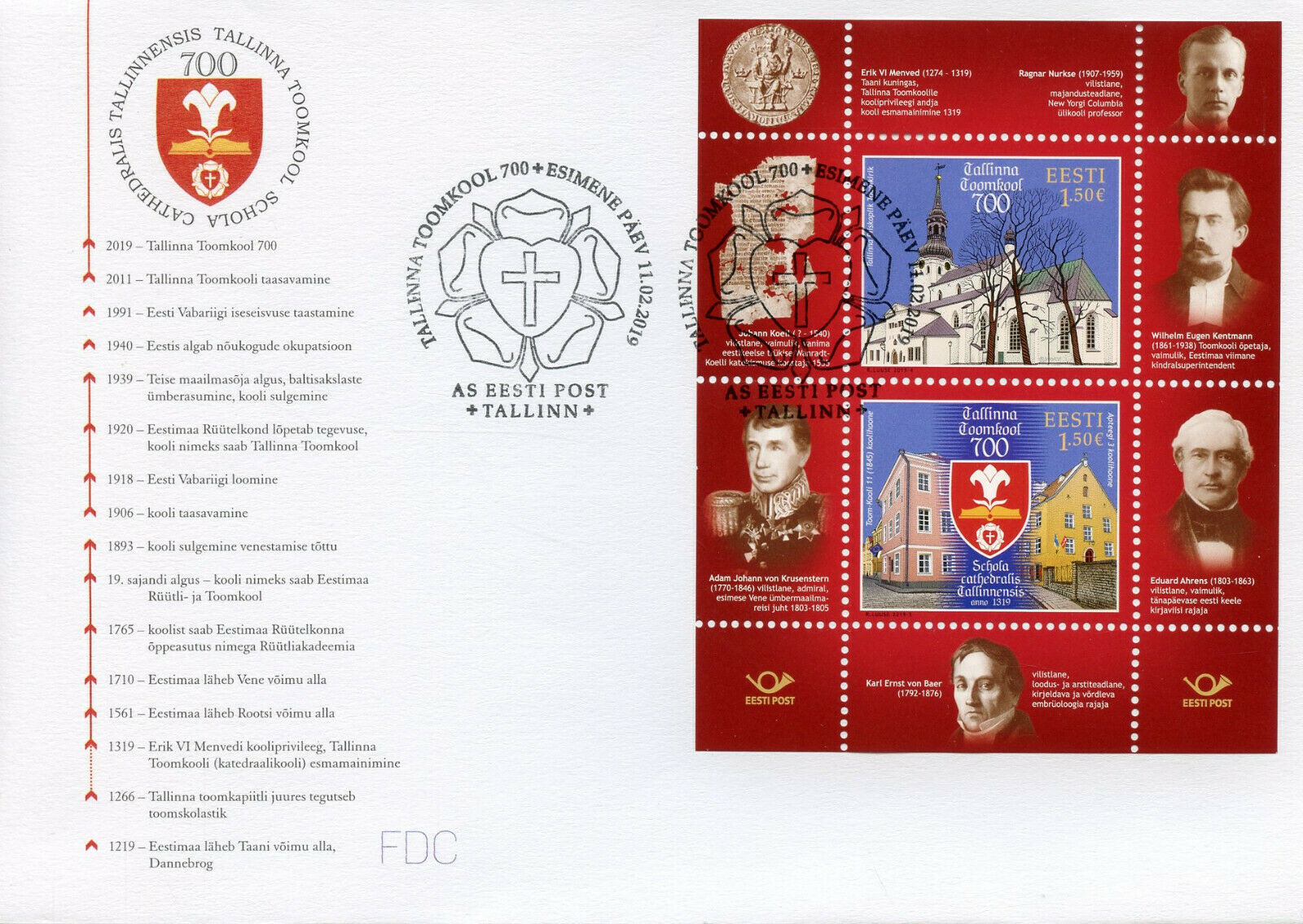 Estonia 2019 FDC Tallinn Cathedral School 2v M/S Cover Architecture Stamps