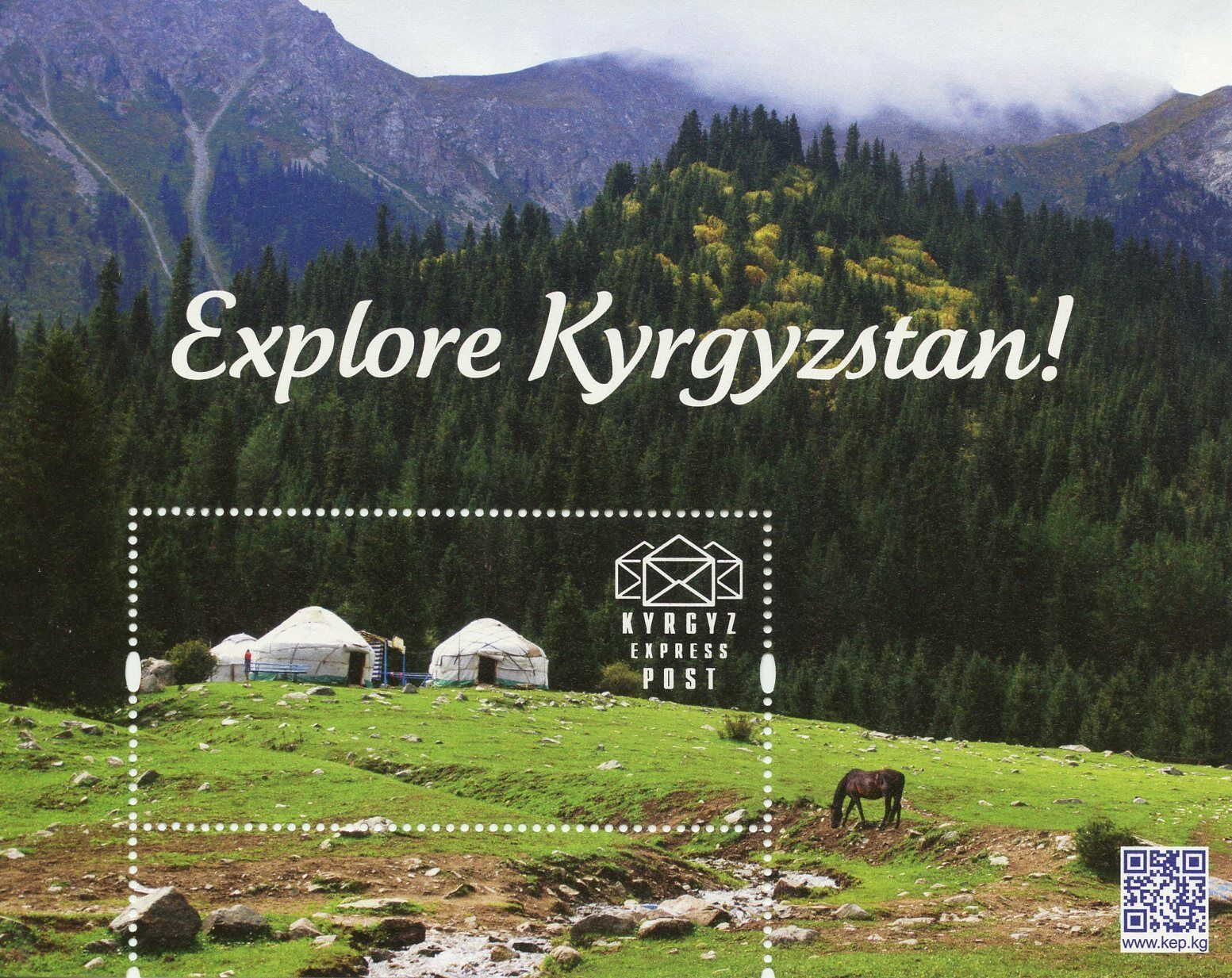 Kyrgyz Express Post KEP Explore Kyrgyzstan Promotional Stamp M/S Horses Yurts