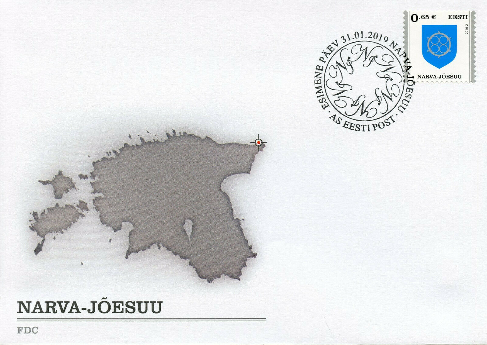 Estonia 2019 FDC Narva-Joesuu Coat of Arms Definitives 1v S/A Cover CoA Stamps