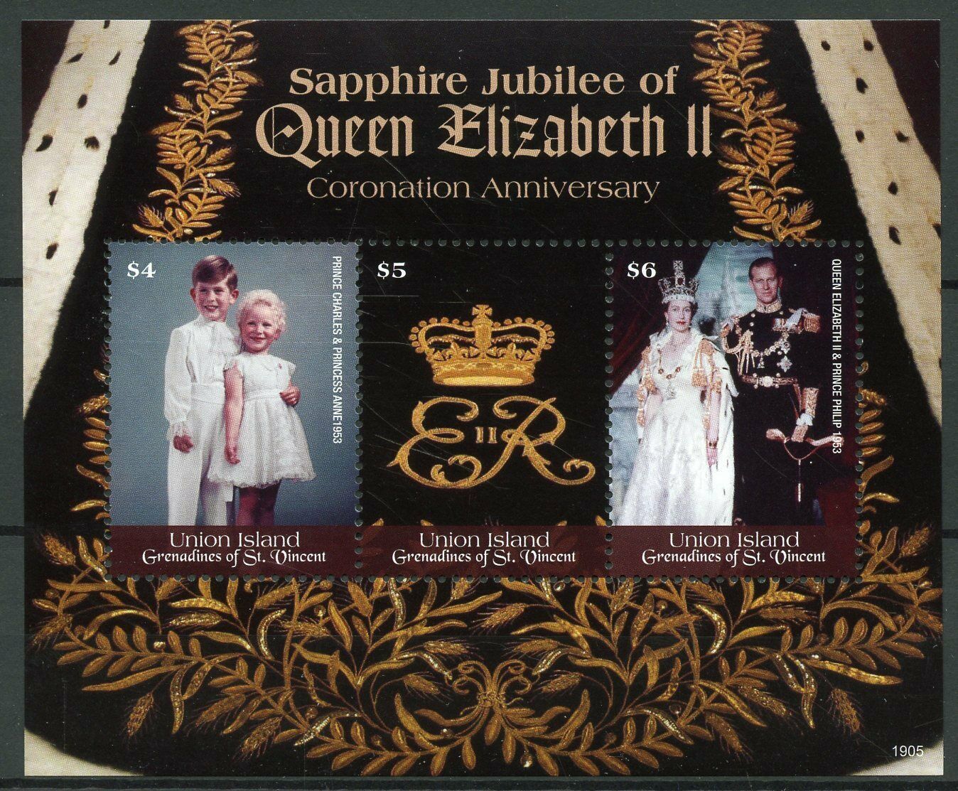 Union Island Gren St Vincent 2019 MNH Royalty Stamps Queen Elizabeth II Coronation 3v M/S