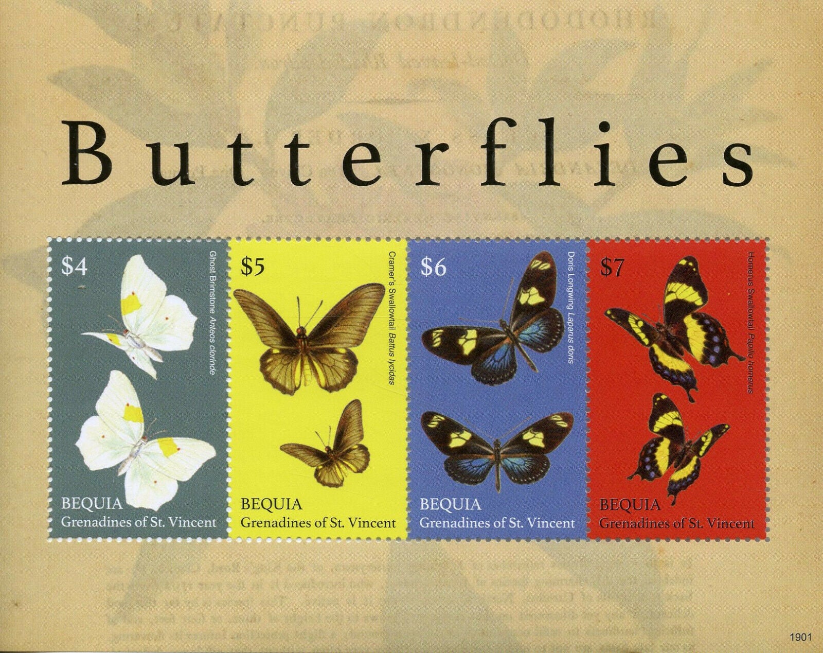Bequia Gren St Vincent Butterflies Stamps 2019 MNH Swallowtail Butterfly 4v M/S