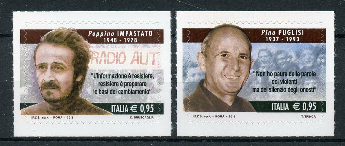 Italy 2018 MNH Fight Against Maffia Pino Puglisi Peppino Impastato 2v S/A Stamps